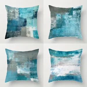4pcs-Abstract Themed Throw Pillow Covers,Ocean Breeze Blue Abstract Design, Home Decor for Living Room Sofa and Bedroom, Suitable for Spring and all Seasons Decoration, 2D Flat, Single Sided Printing, No Pillow Core