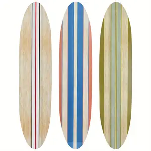 3-Piece large surfboard wall decor, wooden surfboard perfect for beachfront themed decor, tropical wall decor, Hawaiian summer decor, and tiki bar decor in the bedroom.