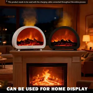 Flame Fireplace Aromatherapy Humidifier, Moisture Controller, Essential Oil Diffuser, 7 Color LED Flame Effect, Room Air Purifier, Aromatherapy Diffusers