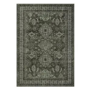 5 x 7 ft Polyester Green Rectangular Hallway Bathroom Entryway Kitchen Office Foldable Geometric Traditional Washable Area Rug