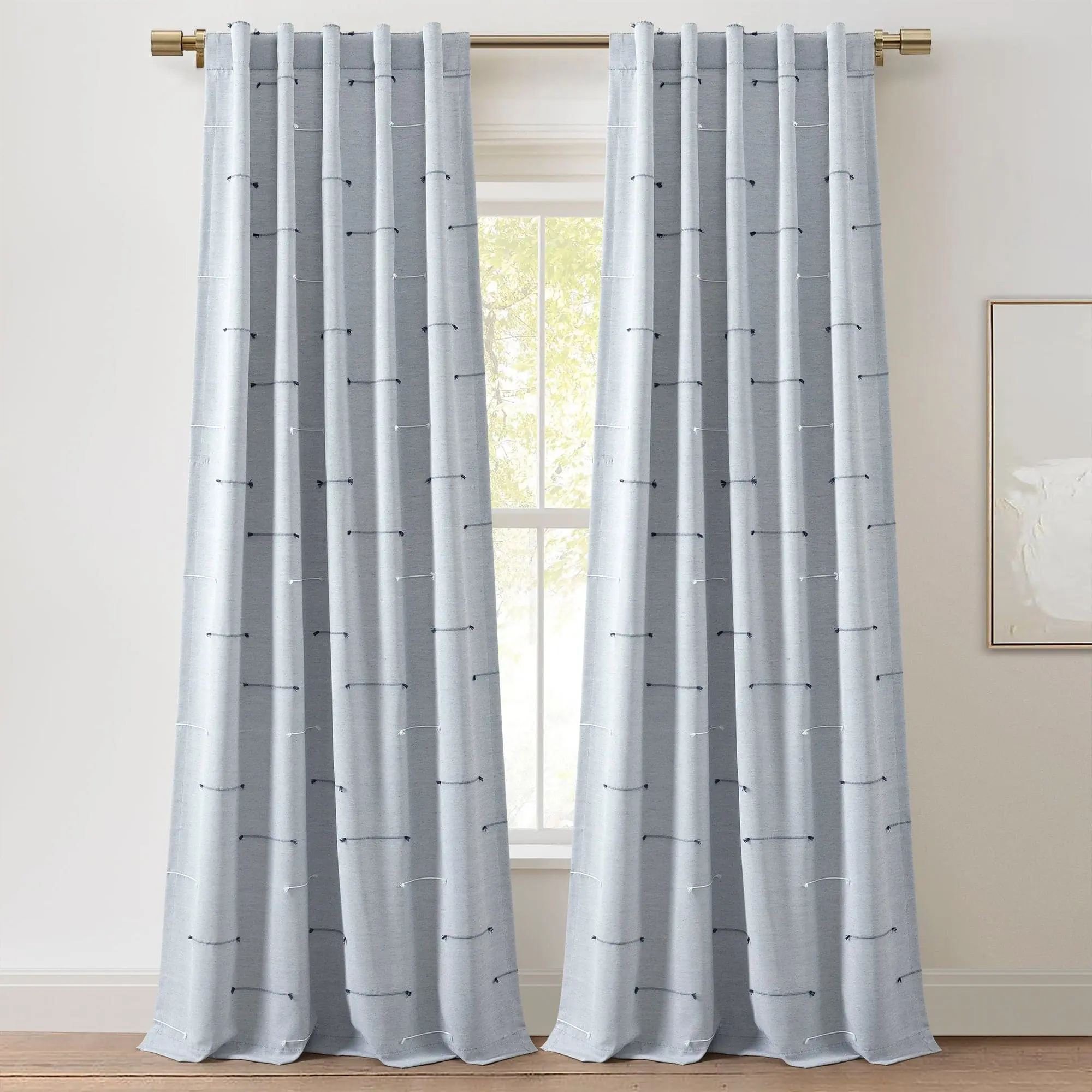 Lush Decor Boho Stripe Clip Jacquard Window Curtain Panel Set - 2 Panels, 42"W x 84"L, 3" Rod Pocket, Machine Washable, Neutral Colors, Textured Fabric, Coastal Bedroom Curtains