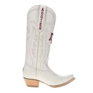 Gameday Boots Womens Texas A&M University Gameday Embroidered Snip Toe  Casual Boots Mid Calf Low Heel 1-2" - Off White