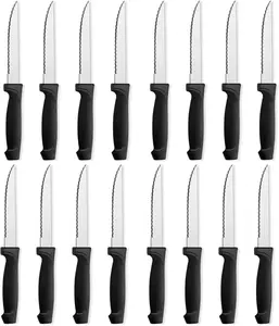 16-Piece Steak Knife Set, 8.5” Serrated Stainless Steel Steak Knives, Premium Sharp Meat Cutting Table Knives with Elegant Black Handle, Dishwasher Safe Kitchen Cutlery Set for Home, Restaurant & Dining, Durable Steak Knives for Everyday Use