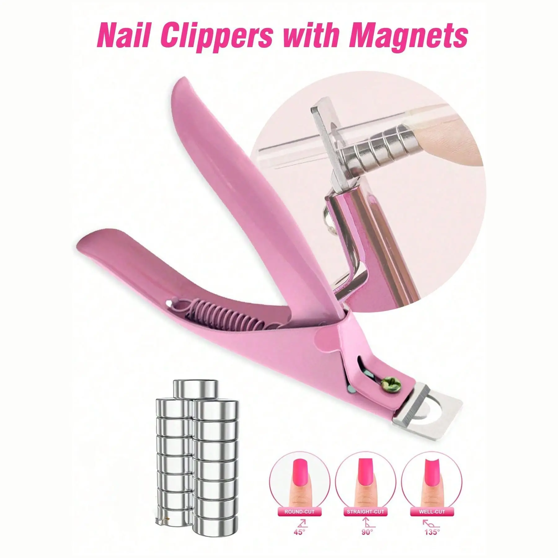 1pc Steel Nail Clipper, 15pcs Magnets/set, Nail Clipper For Acrylic Nails, Fake Nail Tip Cutter Trimmer Manicure Pedicure Clip Tool For Salon Home Art Beauty, Adjustable Nail Clippers With Magnets Sizers, Nail Art Tools
