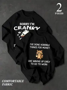 Men's Casual Short Sleeve Two-Piece Set, Fun Print Design, Perfect for Friend, Family Matching, Travel, Sports, Office Wear