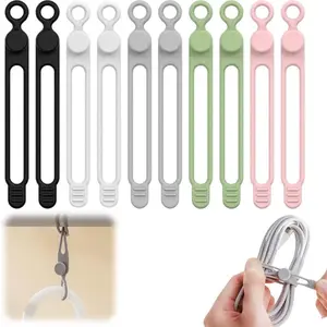 Data Cable Organizer, 2026 Upgrade Silicone Cable Ties Reusable Cable Management Organizers, Multipurpose Elastic Cord Organizer for Fastening and Bundling Cable Cords Wires, for Desk Phone Car Wall Desktop Nightstand