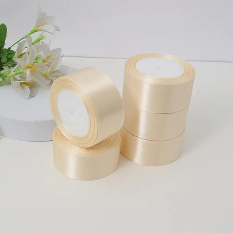 Solid Color Satin Ribbon, 5 Rolls DIY Rose Material Gift Silk Ribbon, Decorative Cake Gift Packaging Ribbon for Wedding Party Birthday Graduation, Flo