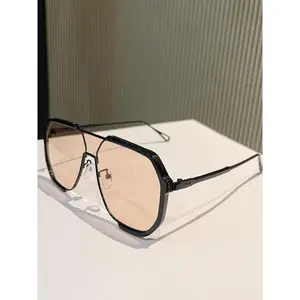 1 pair of 2025 trendy flat-top frame sunglasses, suitable for women's stylish aviator design, exclusive trendy style for men, travel essentials, suitable for driving and back-to-school season, retro 80s style, provides UV protection