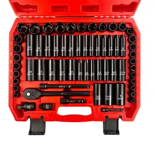 64pcs 3/8" Socket Set,Drive Impact Socket Set, SAE/Metric, Deep & Shallow, Cr-V Steel, 6 Point with Adapters, 72T Ratchet Handle, Extension Bars，Bit Adapter，6-24mm，5/16-1 inch