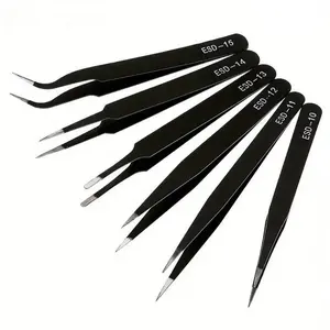 ESD Anti-static Stainless Steel Curved Tweezers Set, 6 Counts High Hardness & Elasticity Tweezers Set for Precision Maintenance, Electronics Repair, Model Making