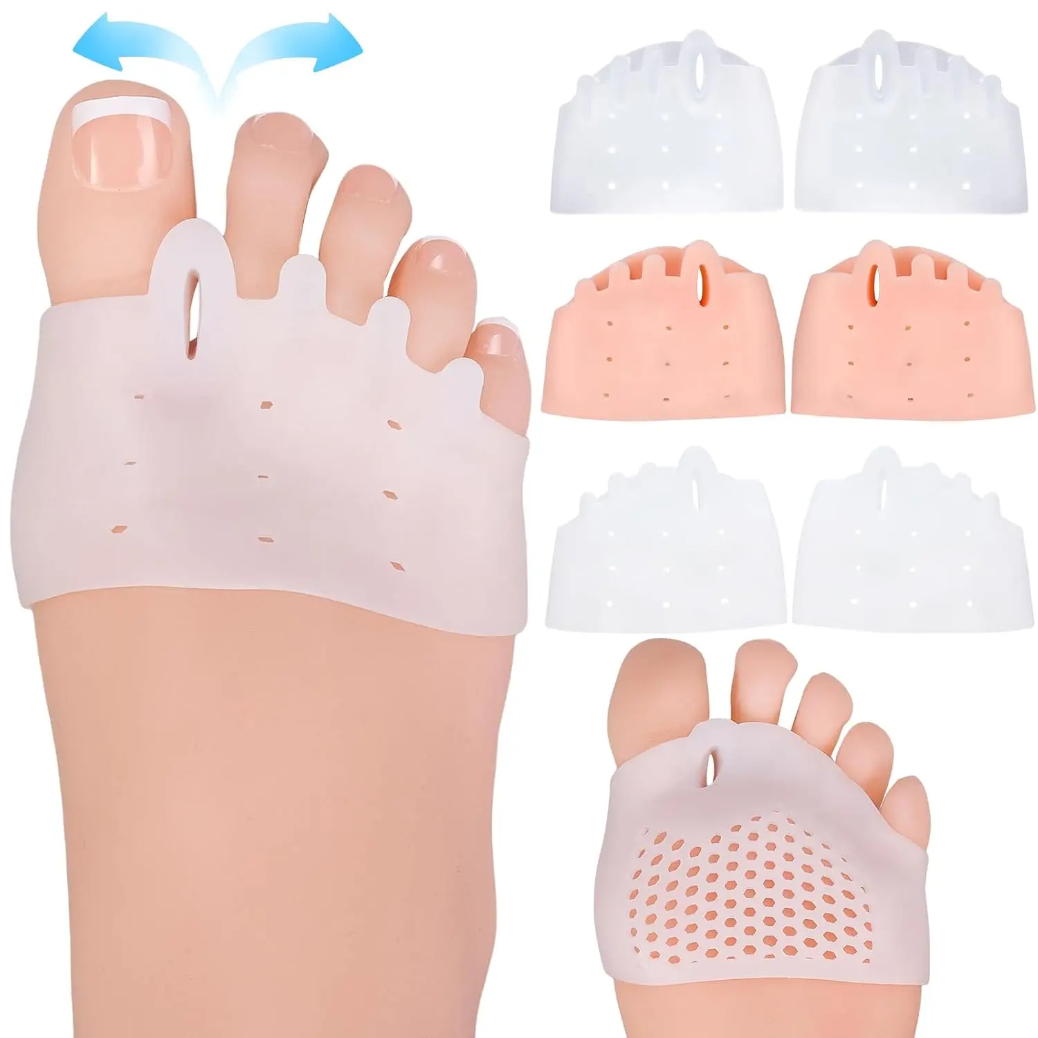 1 Pair Toe Spacers – Soft Breathable Gel Toe Separators, Straightener for Hammer Toe, Bunions & Overlapping Toes, Diabetic Feet Pain Relief for Women Men, Comfortable Wear, Washable Reusable, Perfect for Home, Yoga & Daily Use (White)