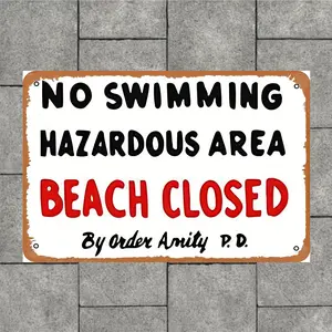 Metal  Tin Signs,Amity Island Jaws Movie Vintage Metal Sign - 8x12 Inch Unframed Beach Closed Notice, Classic Home Decor Wall Art Poster for Swimming Pool & Beach House, Perfect Gift Idea Surf Decor
