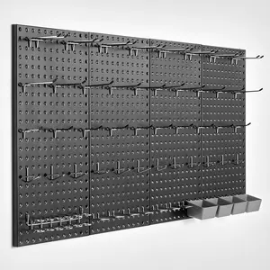 VEVOR Metal Pegboard Panels,  24" x 12" Pegboard, 4 Panels, Heavy Duty Peg Board Wall Organizer with Accessories, for Living Room Garage Tool Storage Office Organization Craft Room Kitchen Home, Black