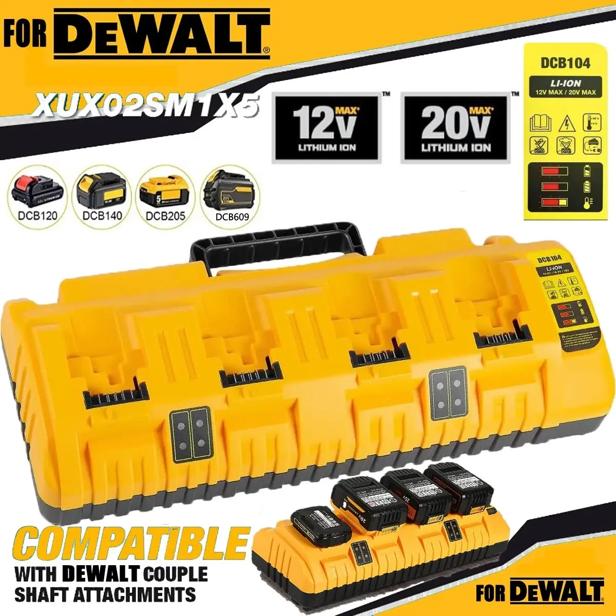 DCB104 4 Ports Multi Charger Station Replacement Charger for Dewalt Compatible with 12V-20V MAX High Capacity Lithium-ion Battery power tool with Dual USB Ports (No Batteries Included) tiktokshopspringglowup