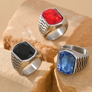 Fashionable and Trendy Business Style Striped Pattern Square Stainless Steel Men's Ring Is Suitable for Daily Leisure, Holiday Parties, Graduation Gifts, Father's Day Gifts, Birthday Gifts, Accessories and Accessories