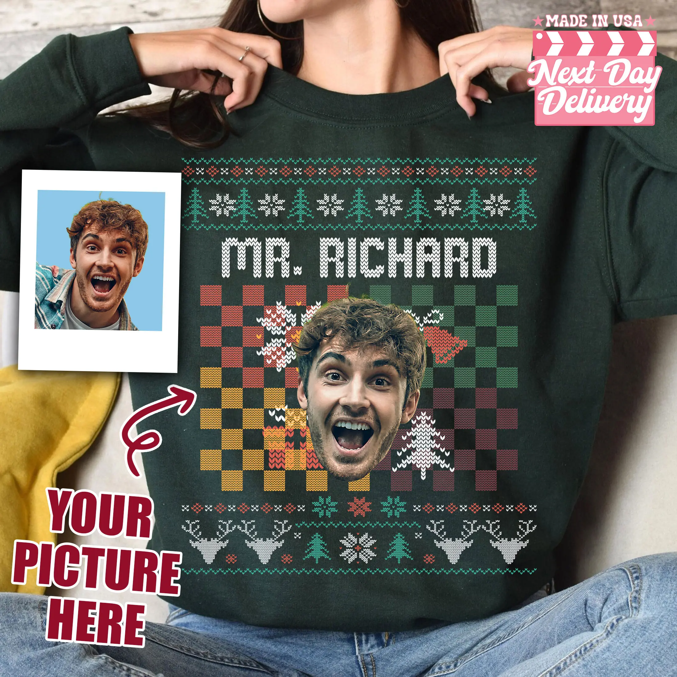 Custom Name Ugly Sweater, Ugly Christmas Sweater, Custom Face Ugly Christmas Sweater, Knitted Pullovers Ugly Christmas Sweaters