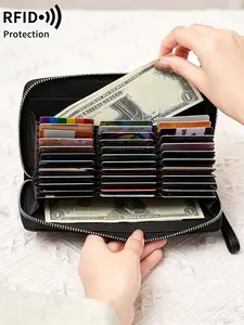 Ladies' long wallet, Wallet Card Holder, solid color large capacity, RFID anti-theft, hardware zipper hand-held, multifunctional zipper, 36 card slot accordion style design card bag wallet, suitable for daily travel