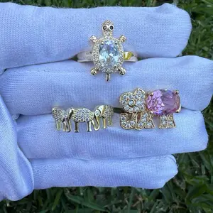 Good Luck Elephant and Turtle Rings Adjunct - Includes Decorative Elements and Gemstone Accents