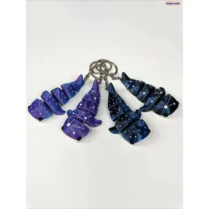 3D Printed Whale Shark Keychain, Galaxy Ombre Shark Bag Charm with Flexible Joints, Cute Keyring for Backpack, Purse, Car Keys, Matte Blue Purple Pendant Gift for Women and Men