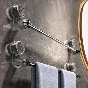 1-piece suction cup towel rack - space-saving wall-mounted towel storage with a retractable rod design, chrome-plated metal rod, suitable for home and bathroom decor, easy to install, no drilling required