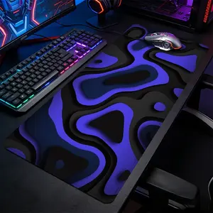 Purple Black Abstract Topographic Large-Sized Gaming Mouse Pad, Mouse and Keyboard Pad, Modern Geometric Desktop Protection Pad, Anti-Slip Rubber Lock Edge High-Definition Printing, Suitable For Computers, Laptops, Great Gift For Family And Friends