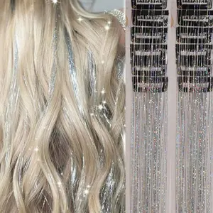 12pcs Clip-In Straight Synthetic Hair Extensions, Fashion Party Gift, Women Shiny Hair Accessories, 12pcs/Set, Clip-In Hair Pieces, 20 Inch Colorful Glitter Hair Clips, Holiday Gift Shiny Fairy Hair Accessories, Party Glitter Hair Clips, Christmas