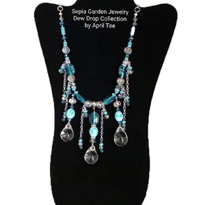 Oceans Waterfall Dew Drop Necklace with Crystals and Glass from the Dew Drop Collection Handmade by April Tee