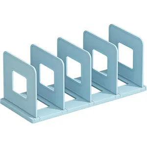 Desk File Sorter Vertical Desktop File Folder Organizer 4 Section Plastic Book Holder Adjustable Shelf Dividers Closet Mail Binder Organizer Magazine Rack Stand Bookshelf (Blue)