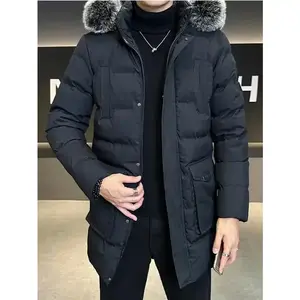 Mid-length down jacket for men, winter coat with fur collar, 2026 new style, stylish Korean fashion brand, winter apparel for men.Gift