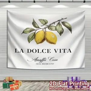 Reusable Italian Lemon Print Garden Party Banner - 1pc Lightweight Polyester Backdrop with Lemon Branches, Adhesive Strips for Easy Hanging, No Power Needed, Festive Home Decor for Birthdays, Patios, Birthday