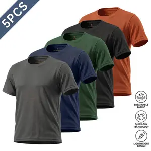 Men’s 5-Pack Summer Ice Silk Short-Sleeve T-Shirts — Loose Fit for Running & Fitness, Plus Size, Quick-Dry, Breathable, Sweat-Wicking Sports Tops, Activewear Running
