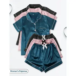 6-Piece Set – Medium/Plus Size Women’s Pajama Set (Clam Lounge Wear), suitable for prom, weddings, and basic women’s wear; short-sleeve sleepwear with elastic-waist shorts; pajamas/homewear; Christmas pajamas