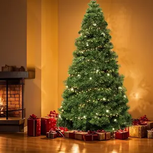 4.5/6/7.5ft Pre-lit Snow Flocked Artificial Christmas Tree, Prelighted Artificial Hinged Spruce Xmas Tree With 347/700/1000 Branch Tips, 120/250/450 Incandescent Lights & Foldable Base For Home, Office, Party