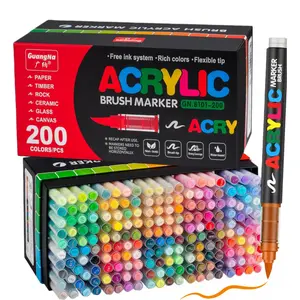 Acrylic Paint Markers Brush Tip, Acrylic Paint Pens with Direct-Liquid Ink System, Paint Markers for Rock Painting, Fabric, Wood, Canvas, Plastic, Permanent,Washable,Quick-Drying,Waterproof