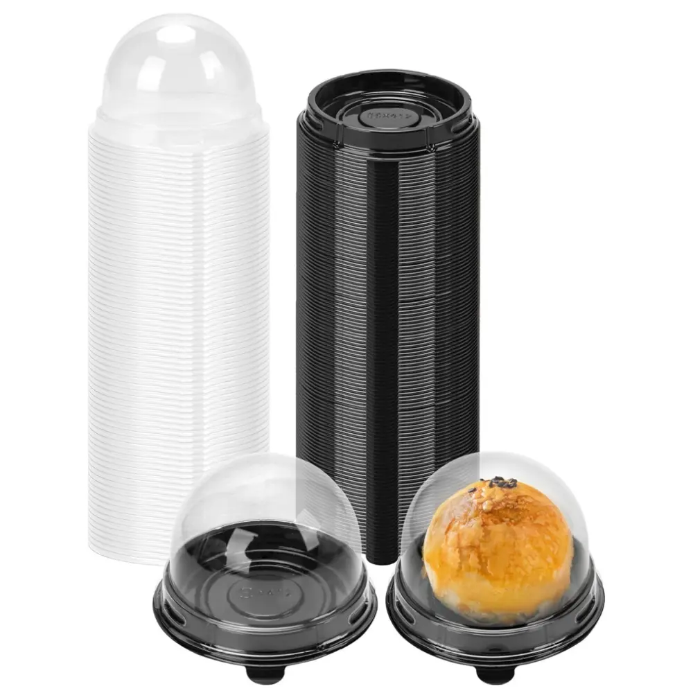 100PCS (50 Bases And 50 Lids) Transparent Plastic Mini Cake Boxes with Dome Covers for Cupcakes And Desserts,for Cheesecakes And Pastries, Perfect for Birthdays, Weddings, Parties, And Festive Occasions