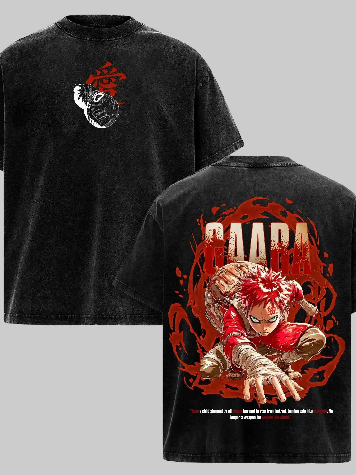 Vintage Gaara Graphic T-Shirt, Unisex Oversized Heavyweight Cotton, Baggy Short Sleeve Double Printed Streetwear Top, Tshirt, Shortsleeve, Naruto, Casual, Everyday, High Contrast