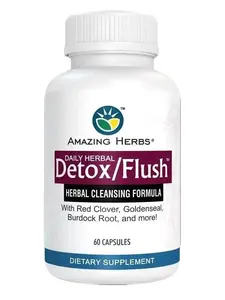 Amazing Herbs Detox Flush Detoxifier 60 Capsules Natural Herbal Cleansing Formula with Goldenseal Red Clover & Burdock Root for Toxin Elimination & Digestion Support