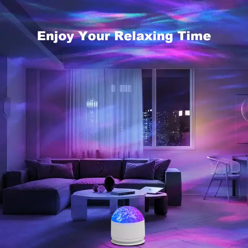 16 Color change along with the rhythm of the music，2 Scene - Ocean Wave & 3D Water Ripple Projector Light，Star Projector Night Light for Bedroom, Party, Home Décor tiktokshopsummersale