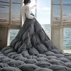 Grey Pinch Pleat Goose Down Feathers Comforter Twin/Queen/King/Cal King/Pal King Size All Season-Ultra Soft and Cozy Noiseless Duvet Insert with 100% Egyptian Cotton Cover, Fluffy Warm Comforter Insert