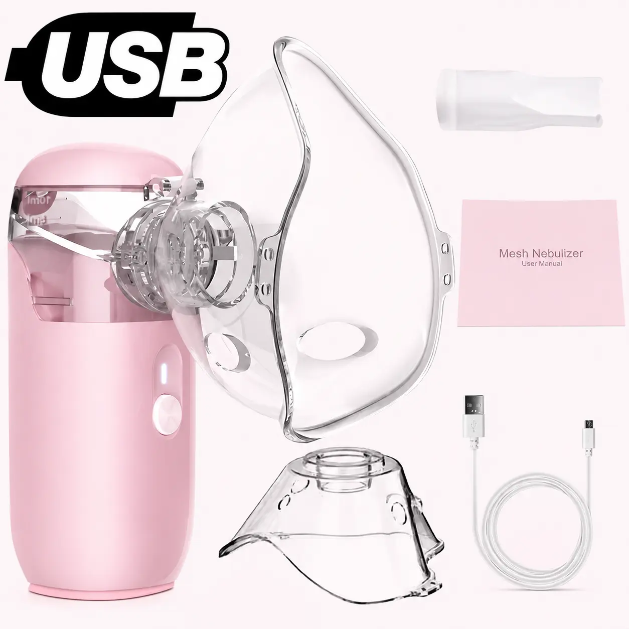 USB Portable PINK Smart Humidifier,Handheld Mesh Nebulizer,Portable Nebulizer Home Use for Children And Adults