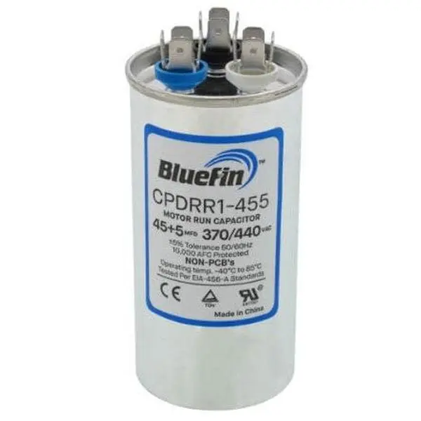45/5, 45+5 MFD CPDRR1-455 Round Dual Motor Run Capacitor 440/370V
