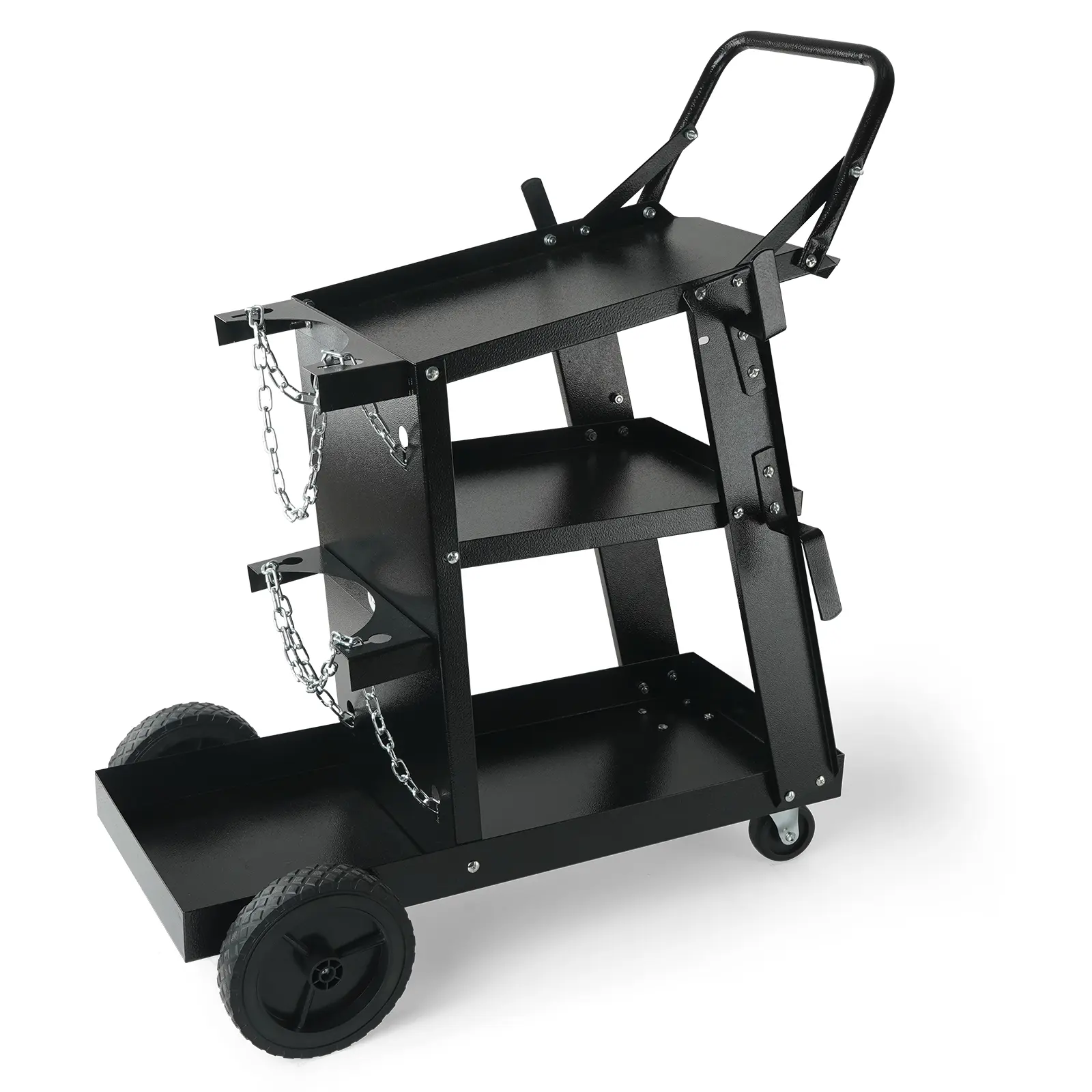 【Summerfinds】VEVOR Heavy Duty Steel Frame 3-Tier Mobile Welding Cart, 400lb Capacity, 360° Swivel Wheels, 2 Gas Cylinder Slots, 2 Stainless Steel Safety Chains, 11x18.1in & 28x11.4in Shelves, Rolling Cart for Welder, Welding Machines, Plasma Cutter, Inche
