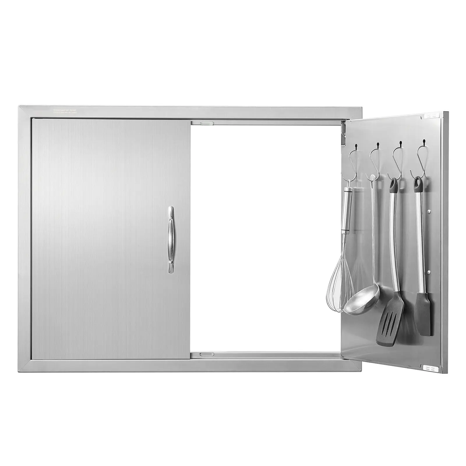 Stainless Steel Outdoor Kitchen Double Door with Flush Mount Frame, 31W x 24H Inches, Vertical Wall Access Door with Handles and Hooks for BBQ Island, Grilling Station, Exterior Cabinet