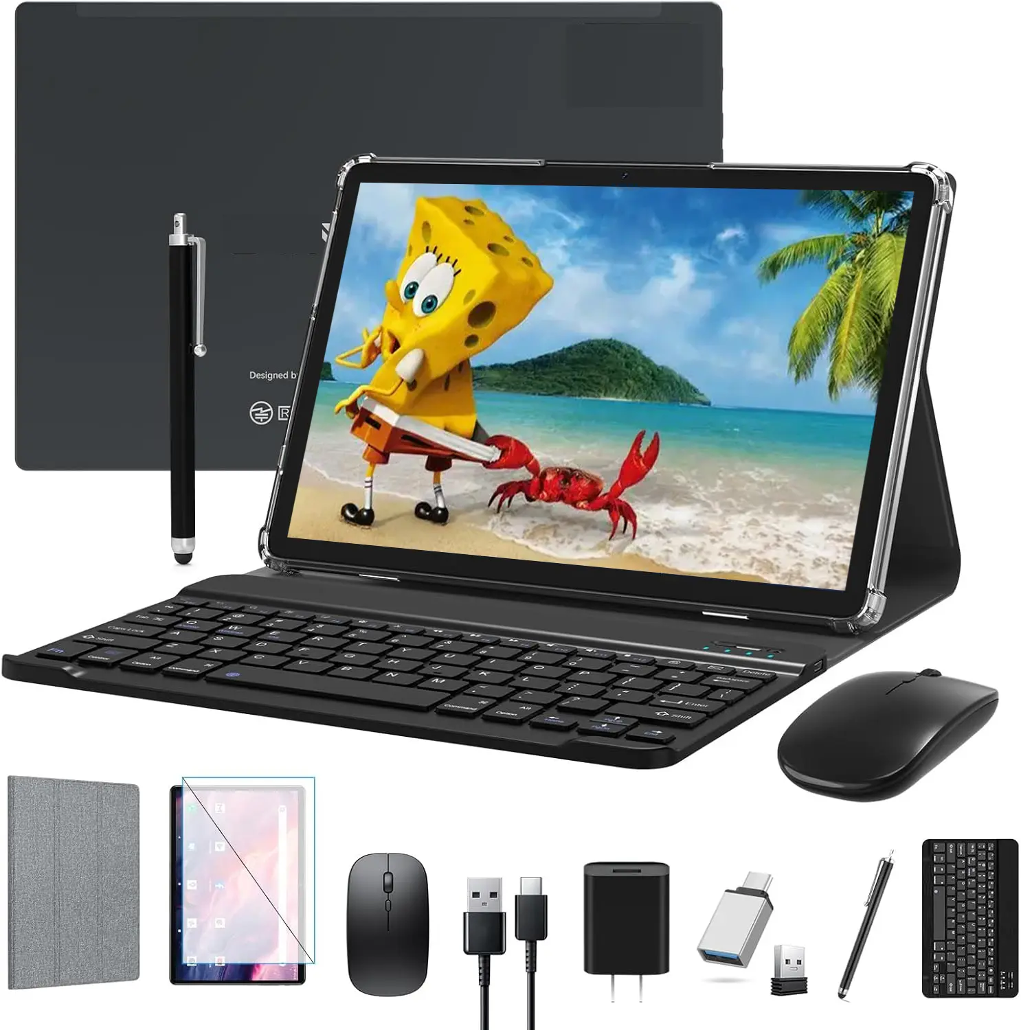 Kids Tablet 10.1 Inch Android 14 Tablet Educational Games for Children, Latest Octa-Core Tablets Parent Control, 64GB ROM+8(4+4)GB RAM/128GB Expandable, 13MP+5MP Dual Camera, 5G WiFi, Bluetooth, FHD IPS Screen, 2 in 1 Tablet with Keyboard, Case, Stylus