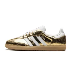 adidas Samba OG Gold Metallic Cracked Leather KI5719 Women's Fashion Shoes New