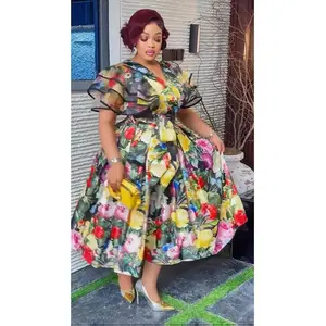 Yellow Ruffle Sleeve Floral Midi Dress - Cocktail Reception Wedding Guest Graduation Dinner Birthday Photoshoot Anniversary Engagement Ceremony Stylish Turkey Dresses for Women Plus Size