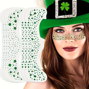 St Patrick's Day Face Tattoo Stickers, Leaf Face Patch Costume, Temporary Women's Tattoos, Clover Sticker, Makeup Tattoo, 6 Piece Set