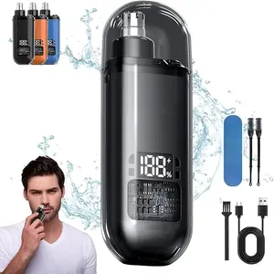 Nose Hair Trimmer for Men,Painless Eyebrow Facial Hair Shaver, Rechargeable,  LED Display, Waterproof Dual Edge Blades, Portable, Easy Cleaning Black
