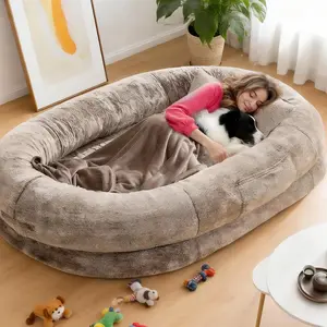 Extra Large Human Dog Bed for Adults & Pets – Cozy Faux Fur Orthopedic Lounger with Pillow & Blanket, Washable Nap Bed, Perfect Gift for Pet Lovers, Ideal for Senior or Disabled Dogs Recovery Coachella-mothersdaygift