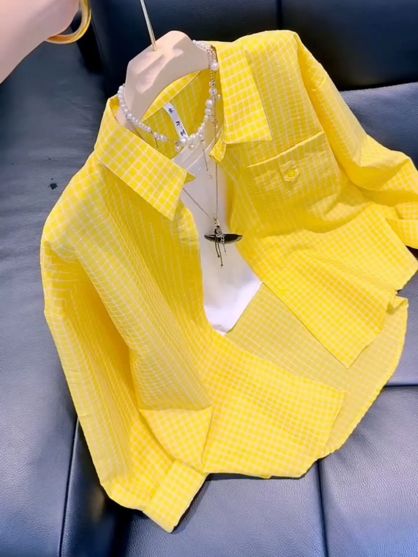 Women's Lightweight Loose Breathable Plaid Sun Protection Casual Buttons Collared Long Sleeve Shirt Blouses, Summer Fashion Polo Neck Checkered Jacket, Casual Versatile Outerwear, Casual Style Top